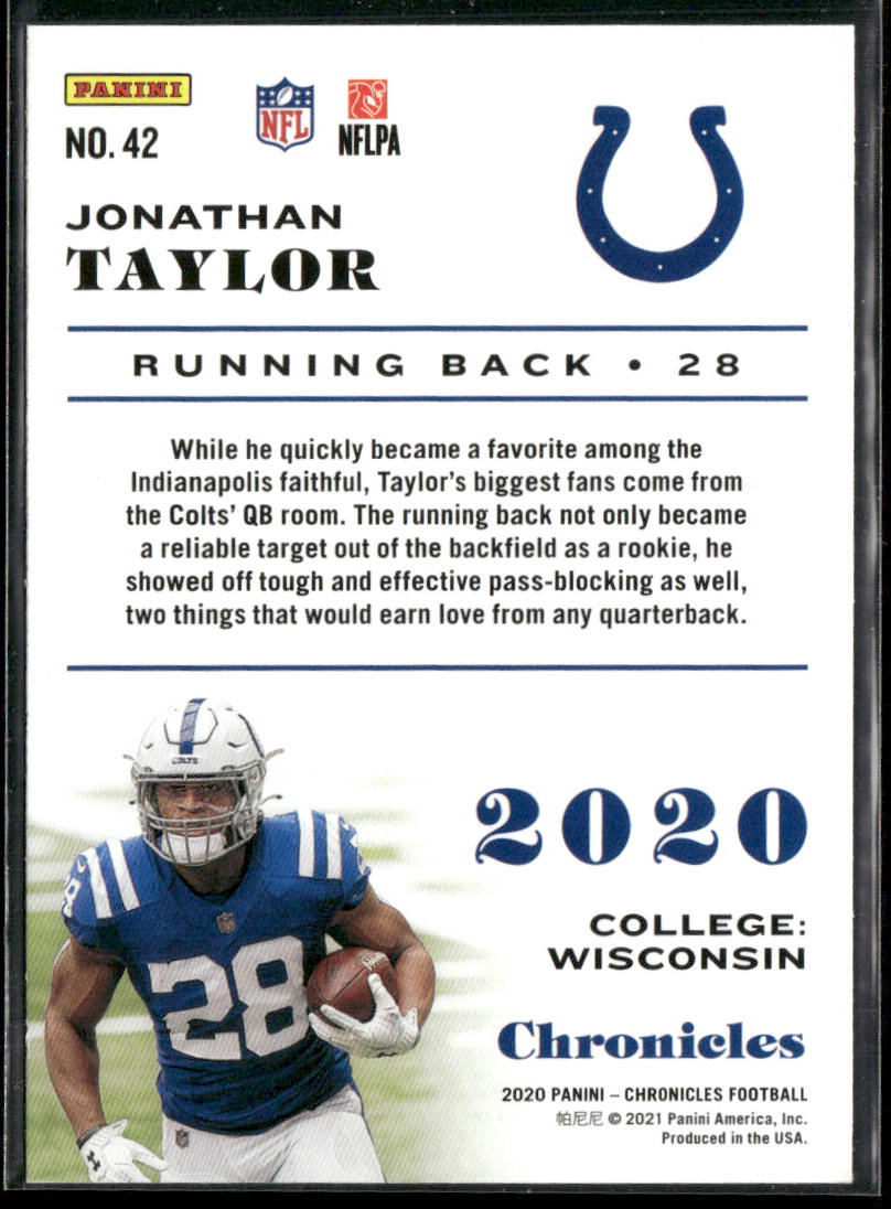 Jonathan Taylor 2020 Panini Chronicles #42 RC Indianapolis Colts
