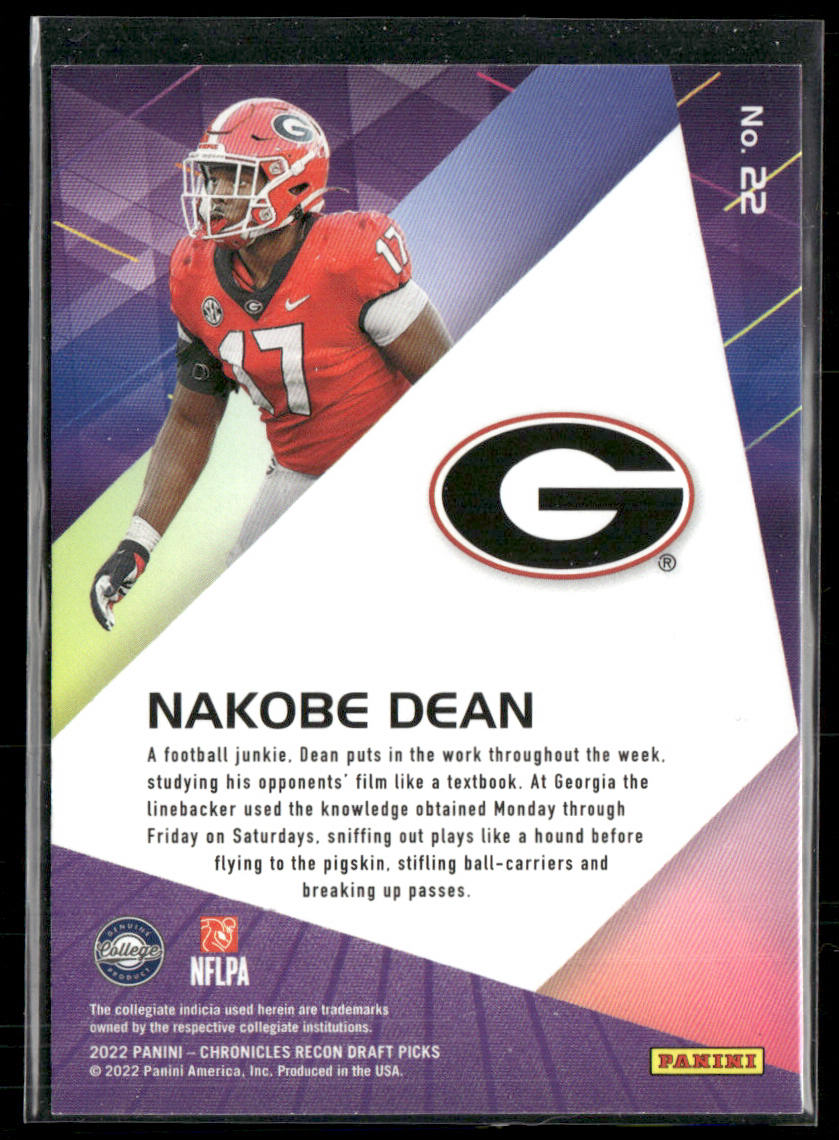 Nakobe Dean 2022 Panini Chronicles Draft Picks Recon #22 Georgia Bulldogs
