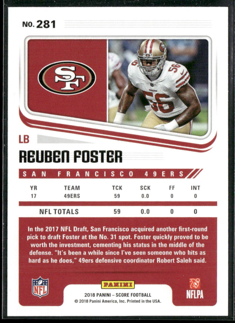 Reuben Foster 2018 Score #281 San Francisco 49ers
