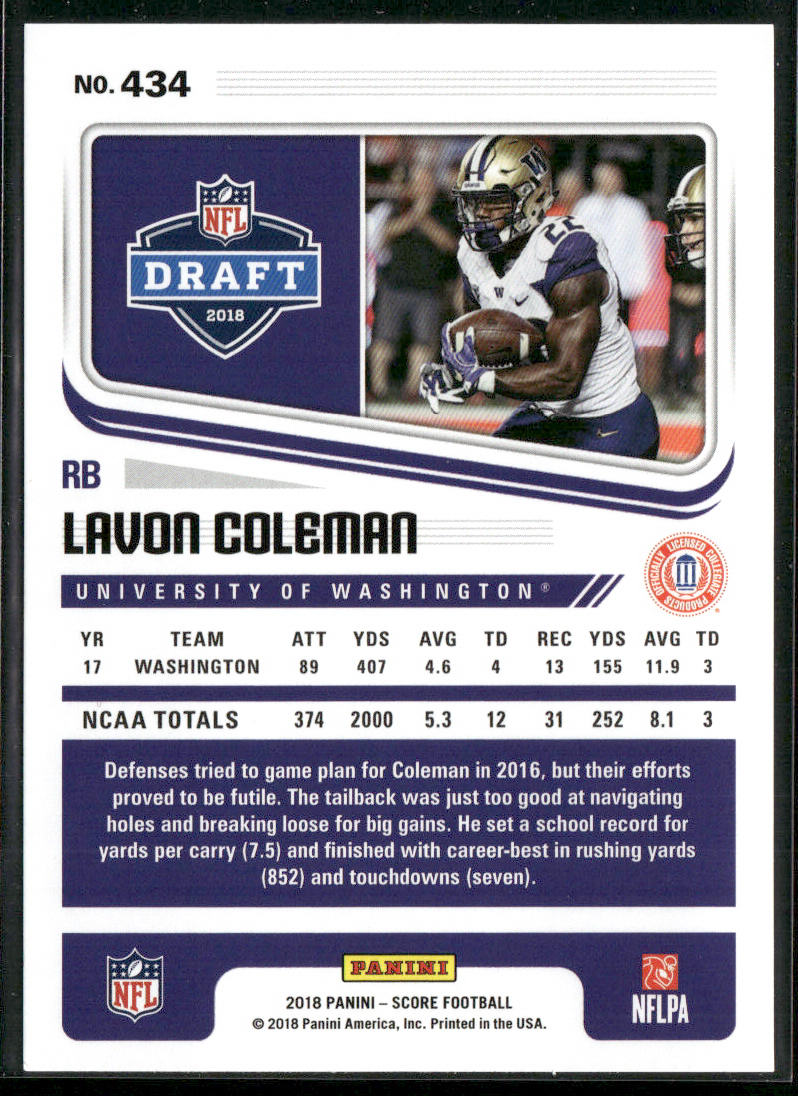 Lavon Coleman 2018 Score #434 Washington Huskies