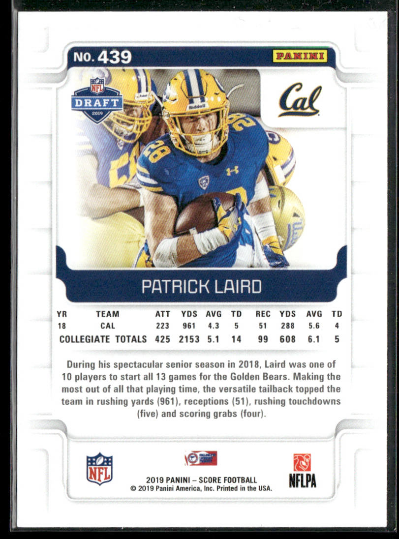 Patrick Laird 2019 Score #439 RC California Golden Bears