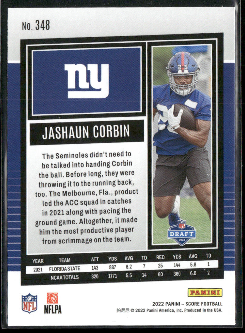 Jashaun Corbin 2022 Score #348 RC New York Giants