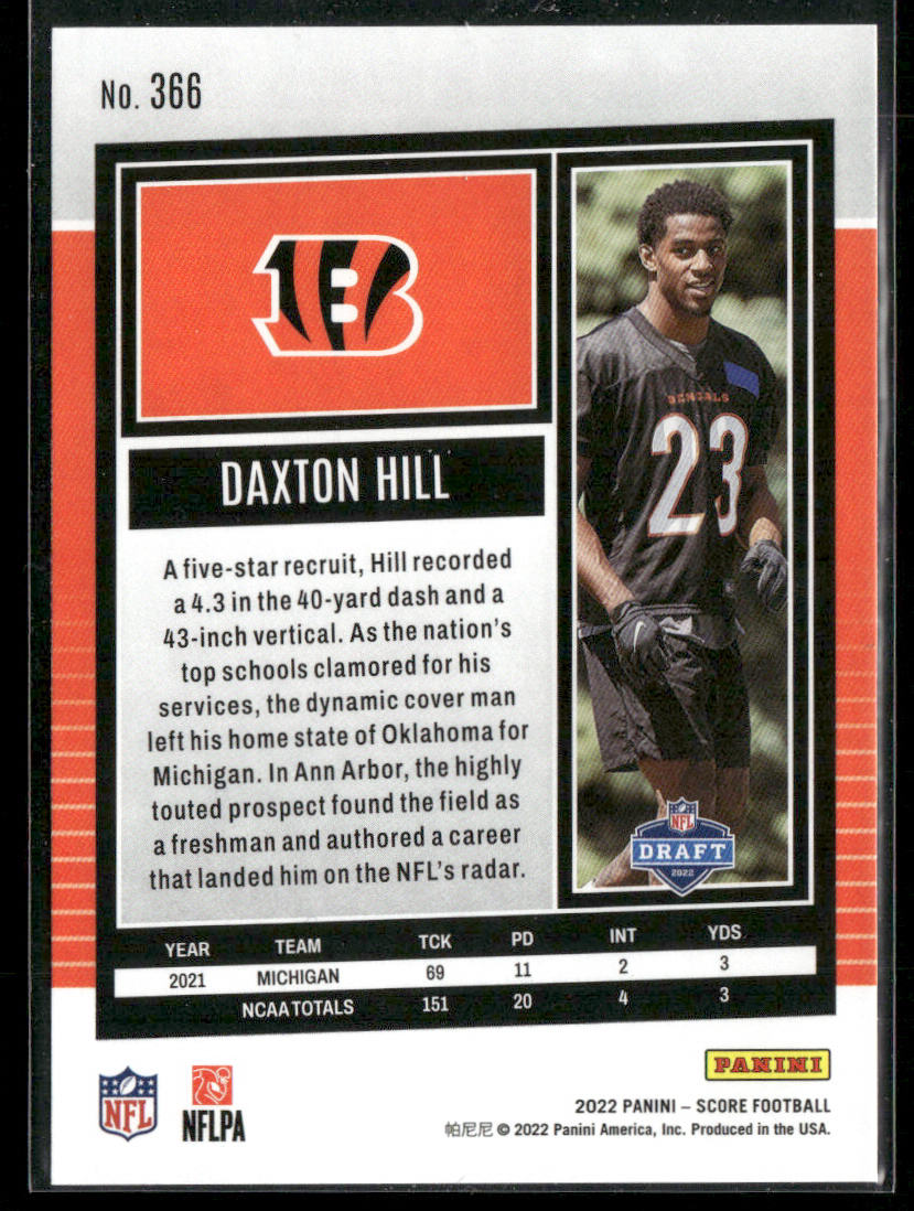 Daxton Hill 2022 Score #366 RC Cincinnati Bengals