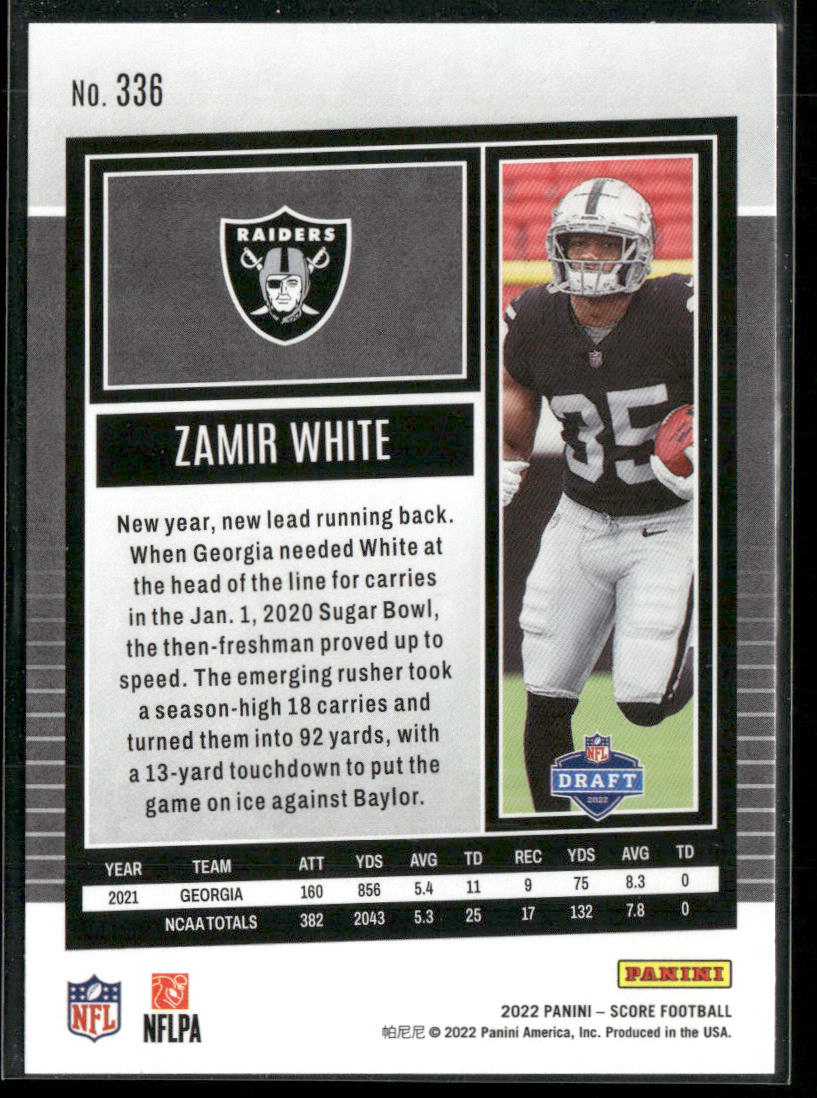 Zamir White 2022 Score #336 RC Las Vegas Raiders