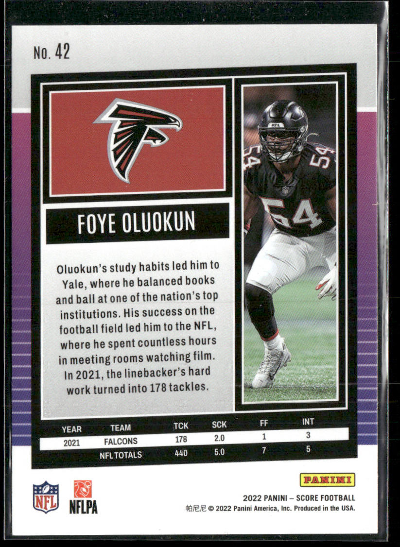 Foye Oluokun 2022 Score #42 Atlanta Falcons