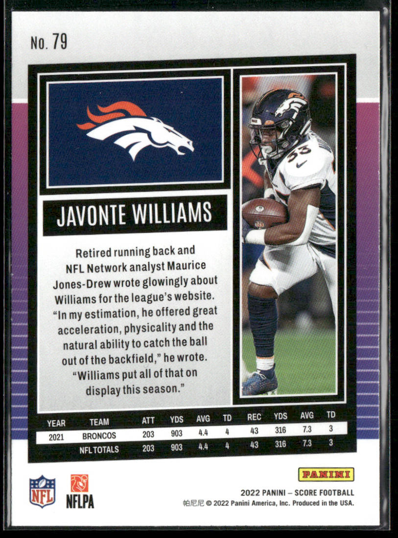 Javonte Williams 2022 Score #79 Denver Broncos