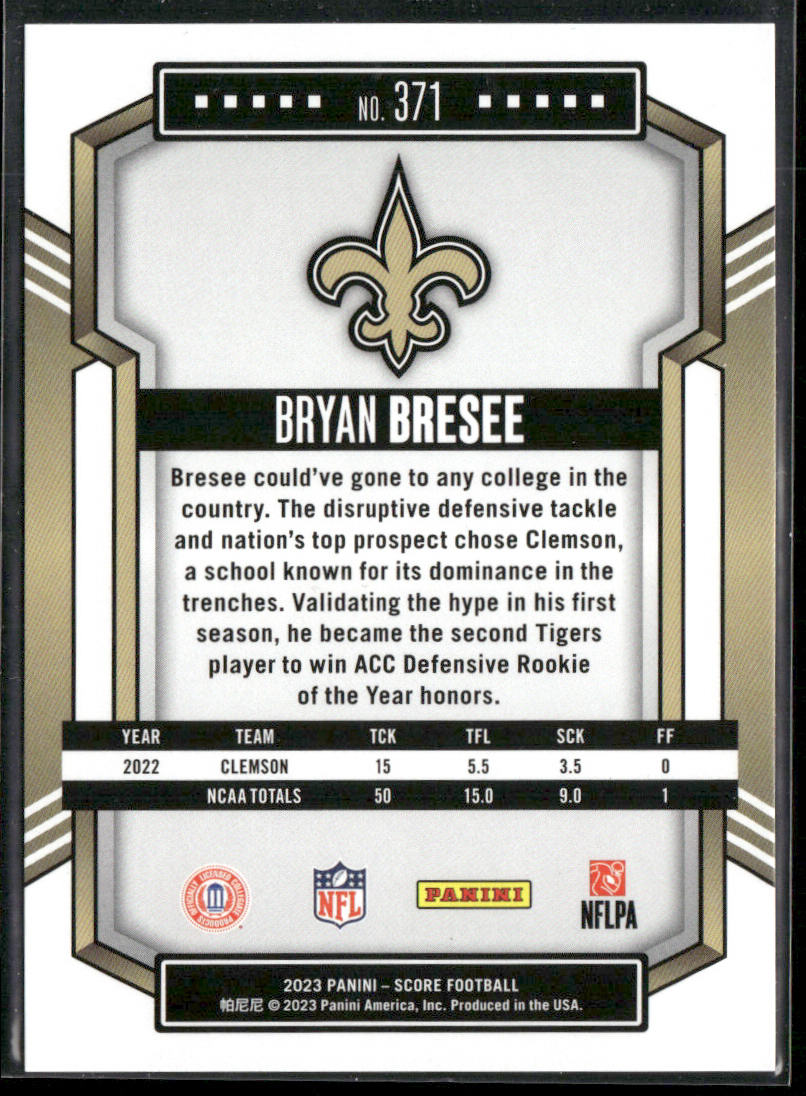 Bryan Bresee 2023 Score #371 RC New Orleans Saints
