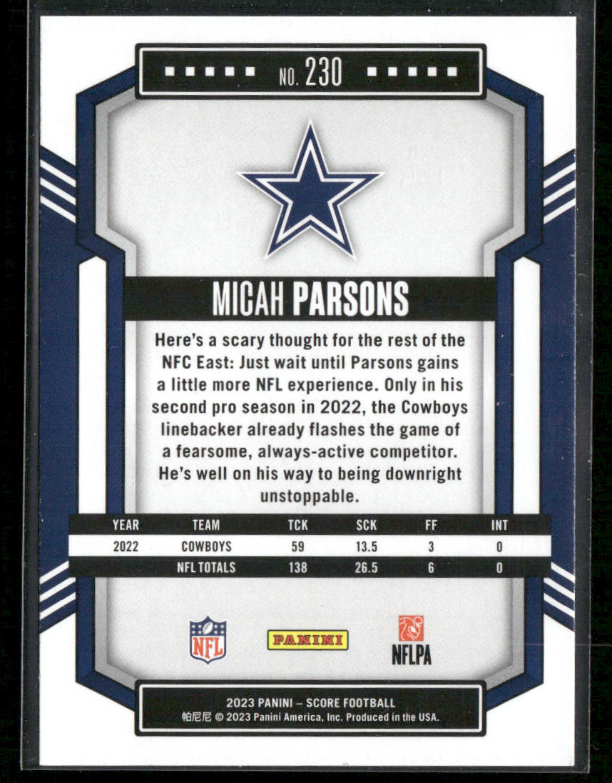 Micah Parsons 2023 Score #230 Dallas Cowboys