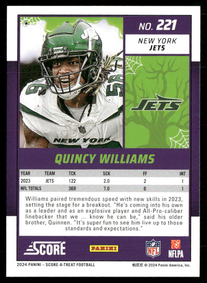 Quincy Williams 2024 Score-A-Treat A-Treat - Green Bats #221 New York Jets