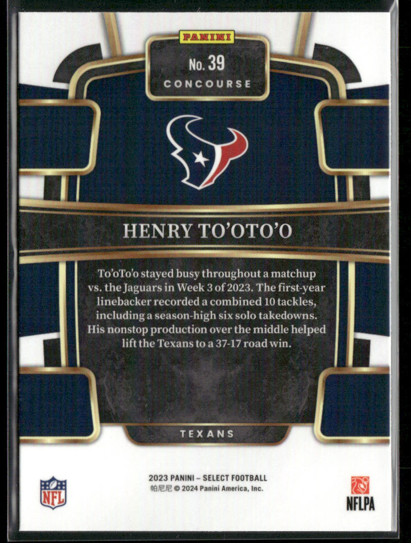 Henry To'oTo'o 2023 Panini Select #39 RC Houston Texans