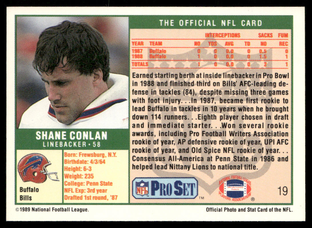 Shane Conlan 1989 Pro Set #19 Buffalo Bills