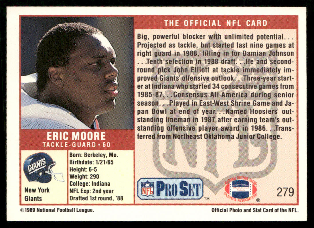 Eric Moore 1989 Pro Set #279 RC New York Giants