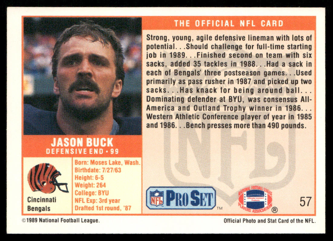 Jason Buck 1989 Pro Set #57 RC Cincinnati Bengals