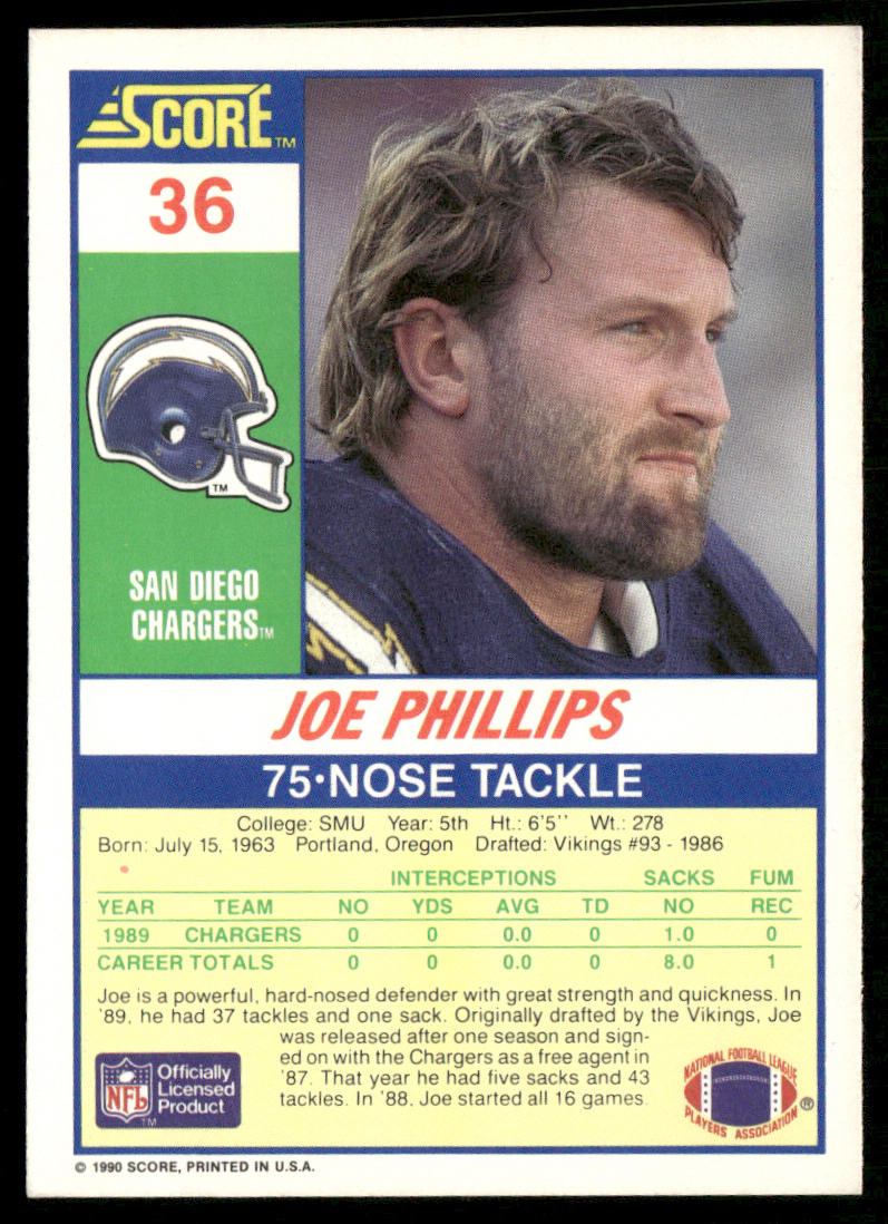 Joe Phillips 1990 Score #36 RC San Diego Chargers