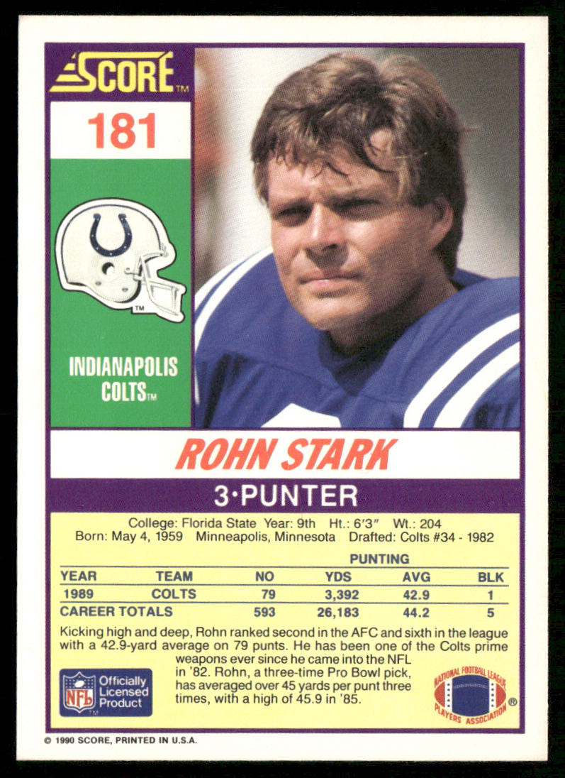 Rohn Stark 1990 Score #181 Indianapolis Colts