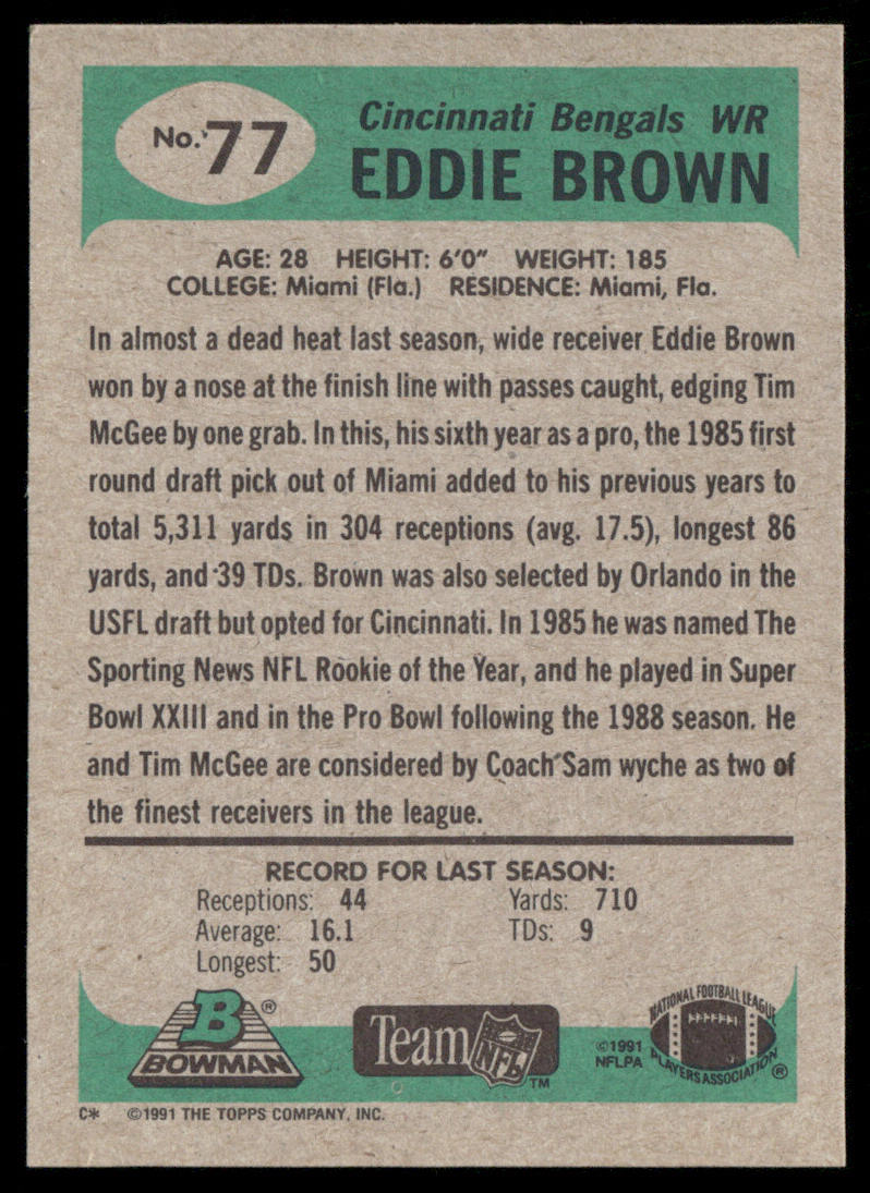 Eddie Brown 1991 Bowman #77 Cincinnati Bengals