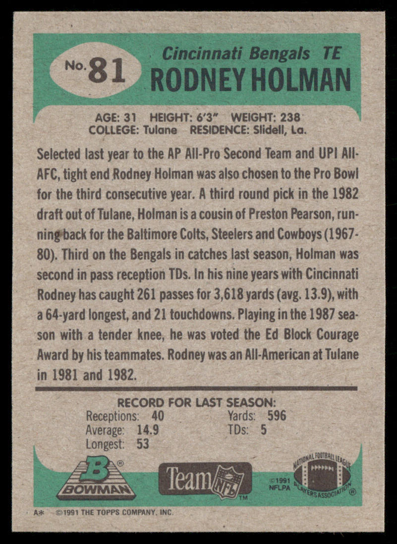 Rodney Holman 1991 Bowman #81 Cincinnati Bengals