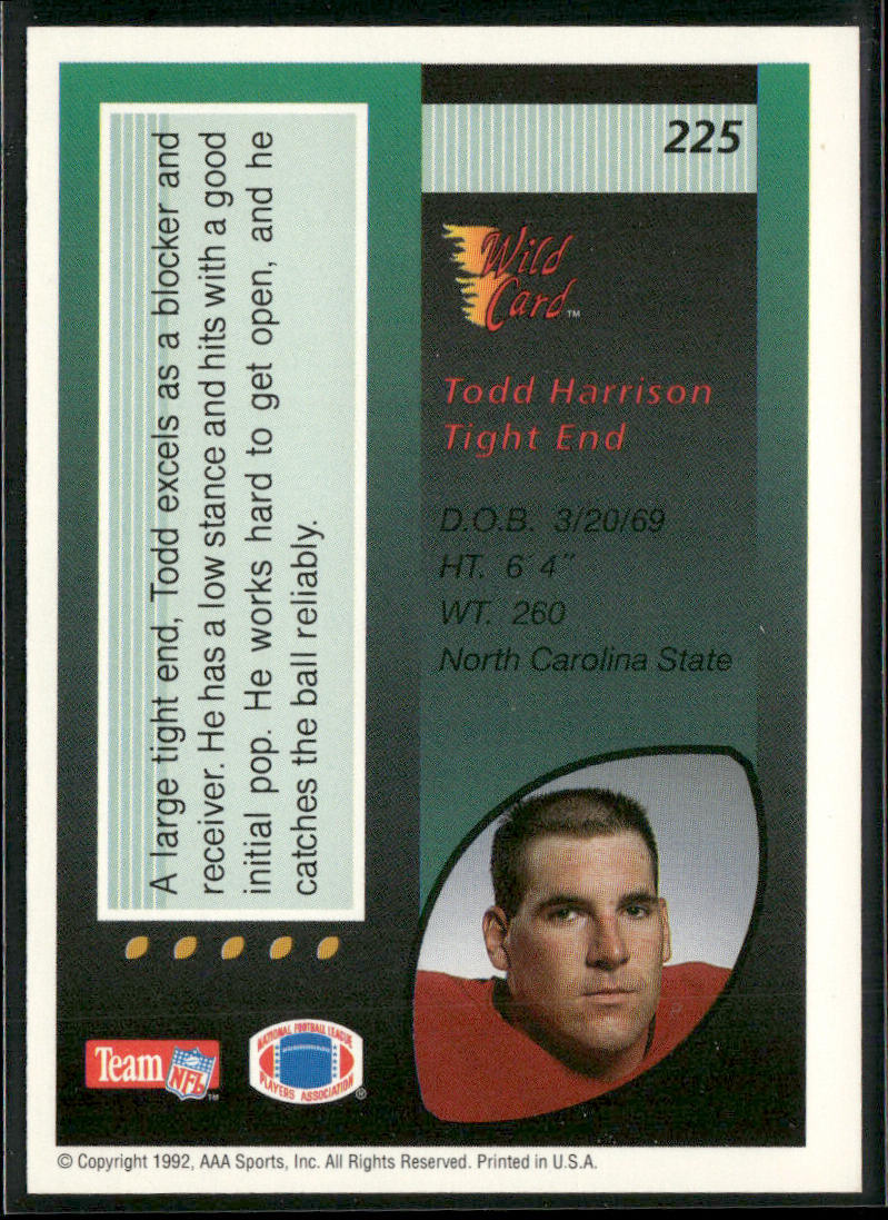 Todd Harrison 1992 Wild Card #225 RC Chicago Bears