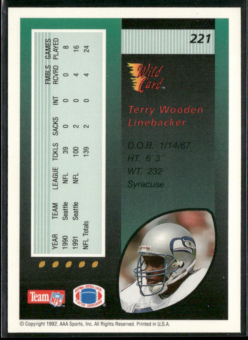 Terry Wooden 1992 Wild Card #221 Seattle Seahawks