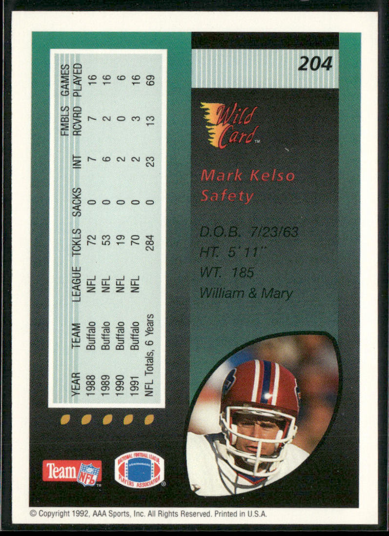 Mark Kelso 1992 Wild Card #204 Buffalo Bills