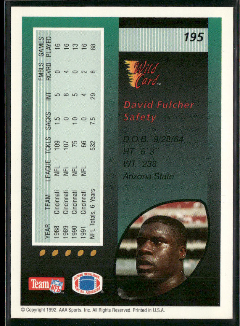 David Fulcher 1992 Wild Card #195 Cincinnati Bengals