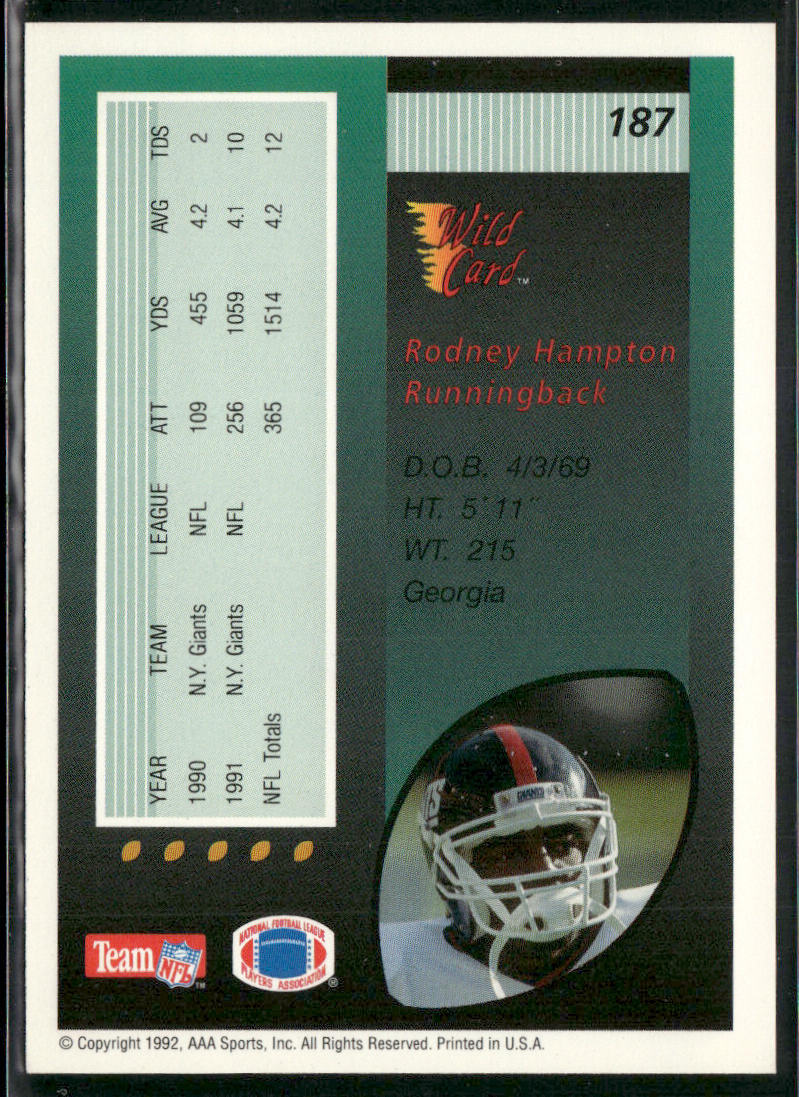 Rodney Hampton 1992 Wild Card #187 New York Giants