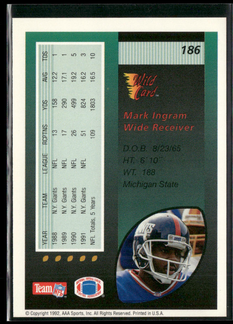 Mark Ingram 1992 Wild Card #186 New York Giants