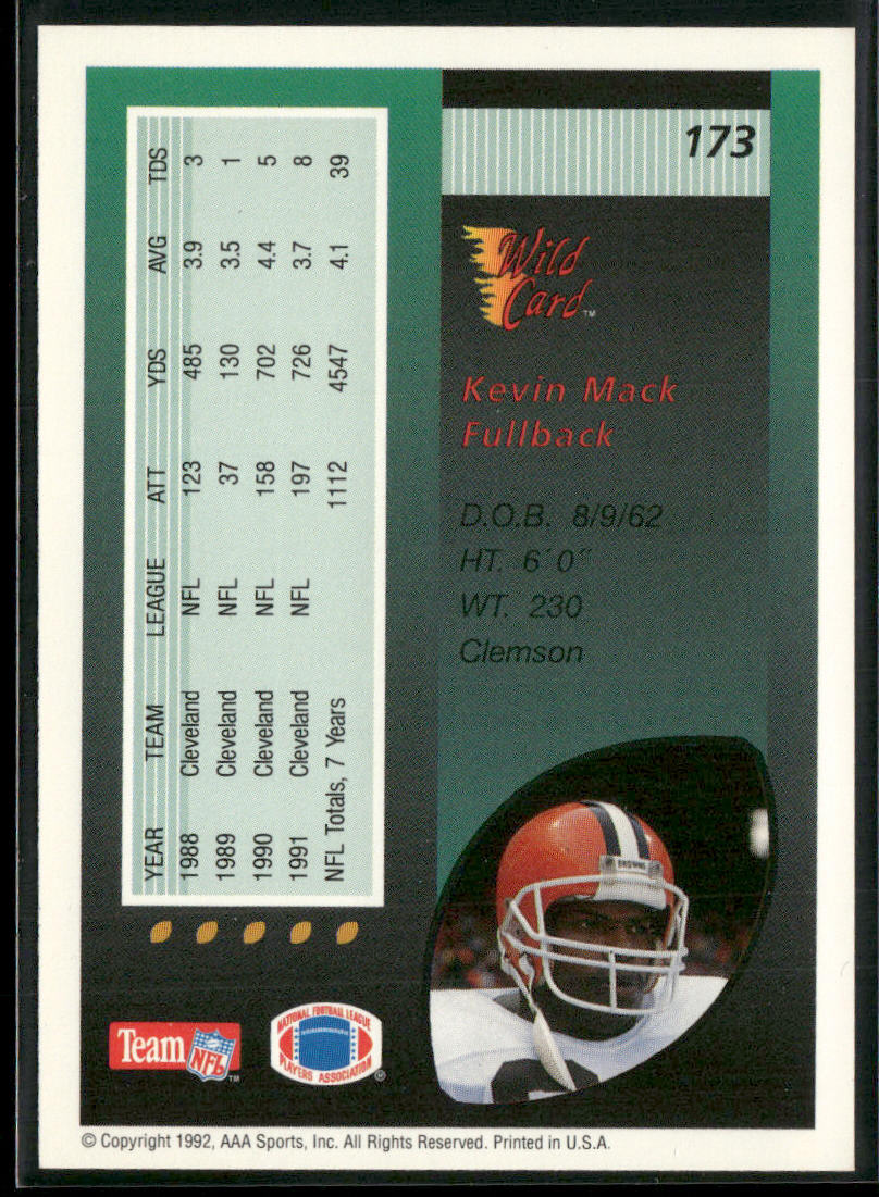 Kevin Mack 1992 Wild Card #173 Cleveland Browns