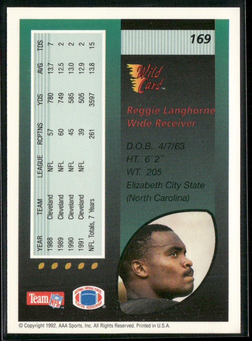 Reggie Langhorne 1992 Wild Card #169 Cleveland Browns
