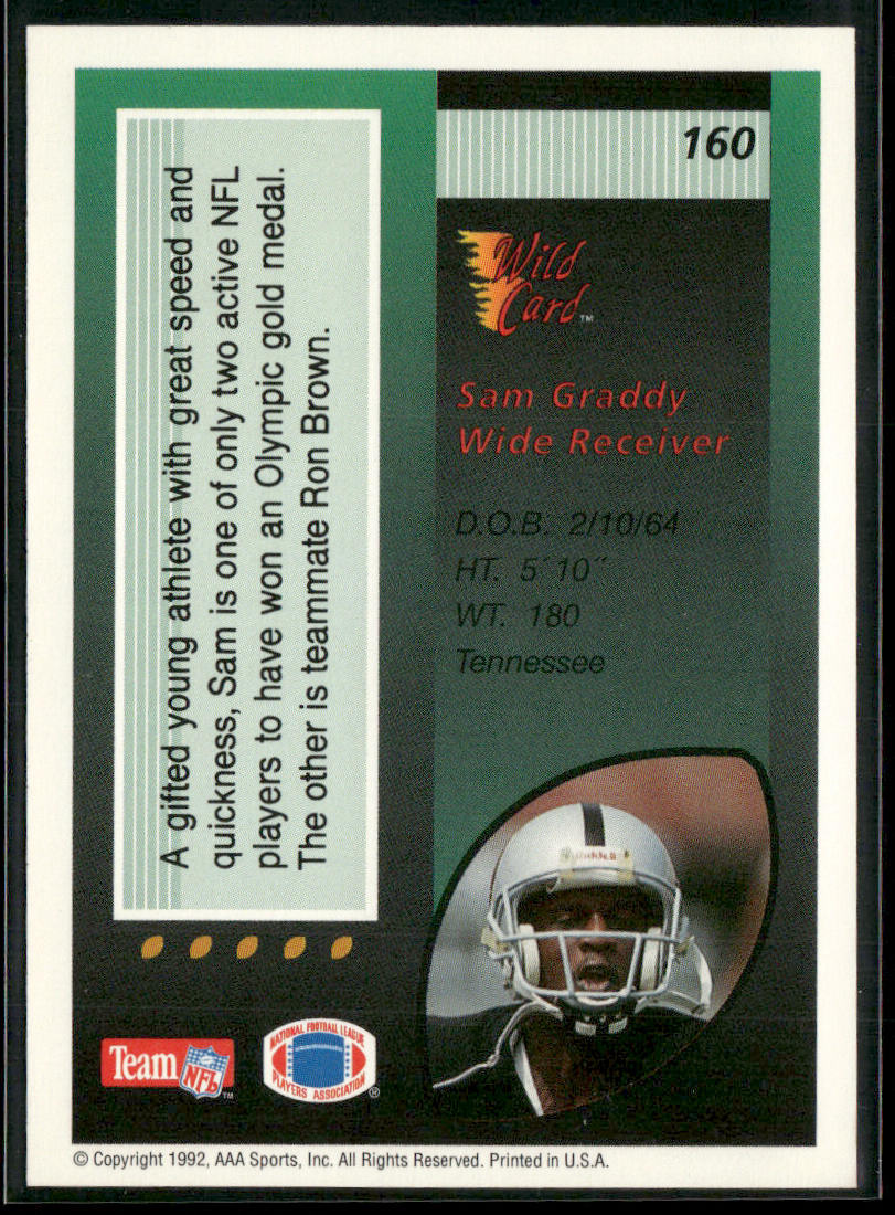 Sam Graddy 1992 Wild Card #160 RC Los Angeles Raiders