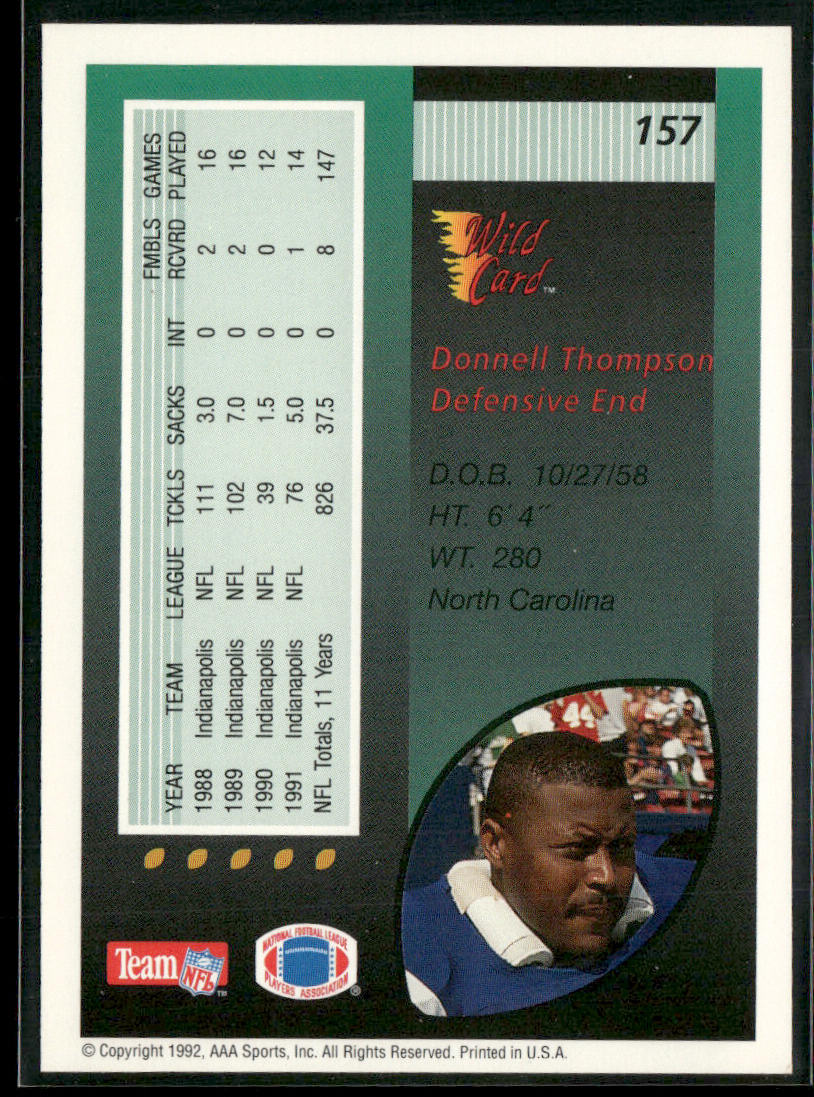 Donnell Thompson 1992 Wild Card #157 Indianapolis Colts