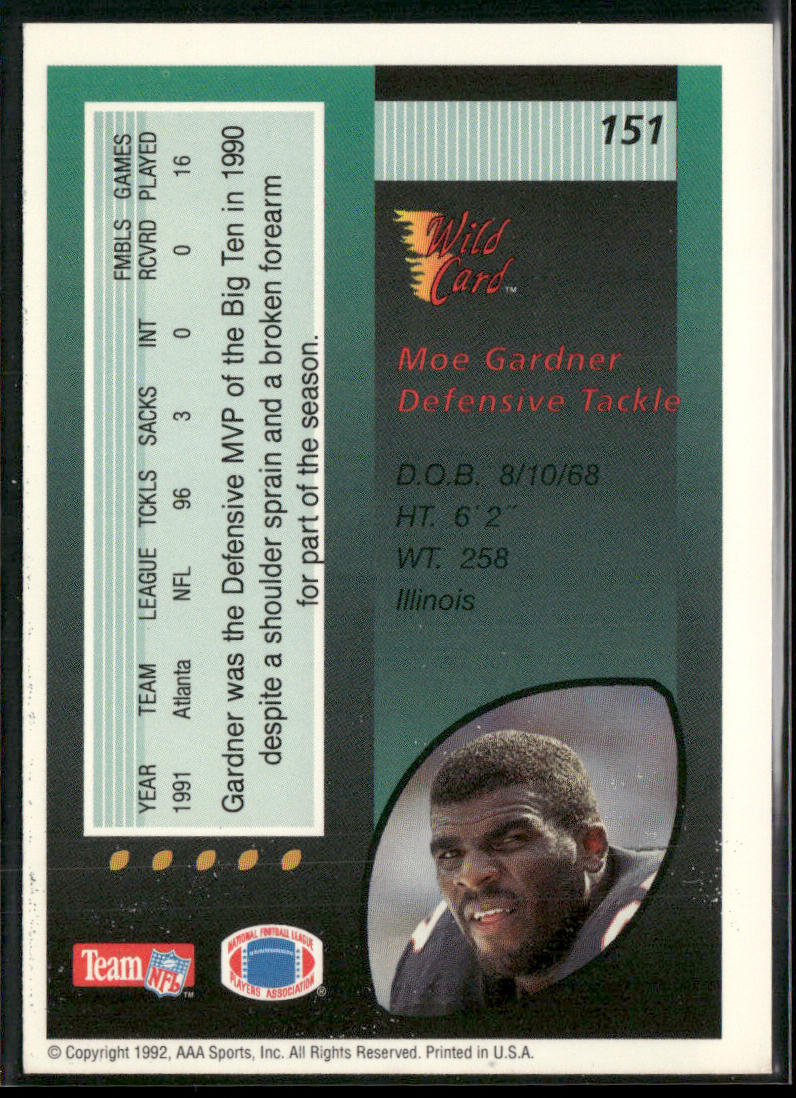Moe Gardner 1992 Wild Card 50 Stripe #151 Atlanta Falcons