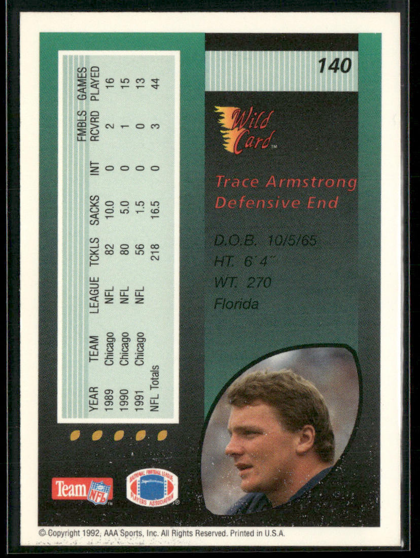 Trace Armstrong 1992 Wild Card #140 Chicago Bears