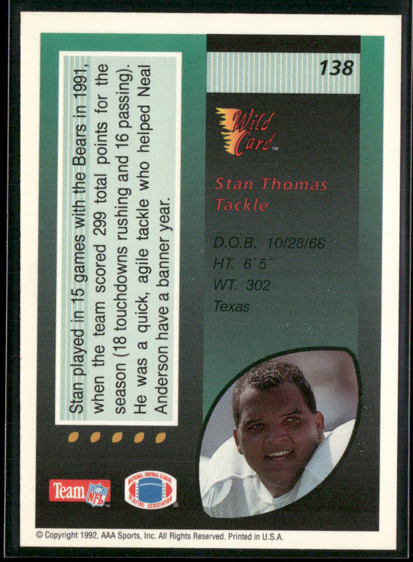 Stan Thomas 1992 Wild Card #138 Chicago Bears