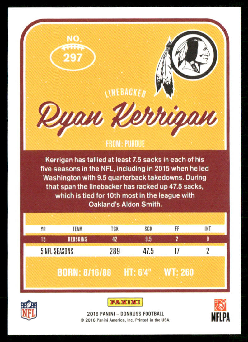Ryan Kerrigan 2016 Donruss #297 Washington Redskins