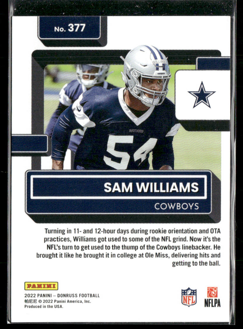 Sam Williams 2022 Donruss #377 RC Dallas Cowboys