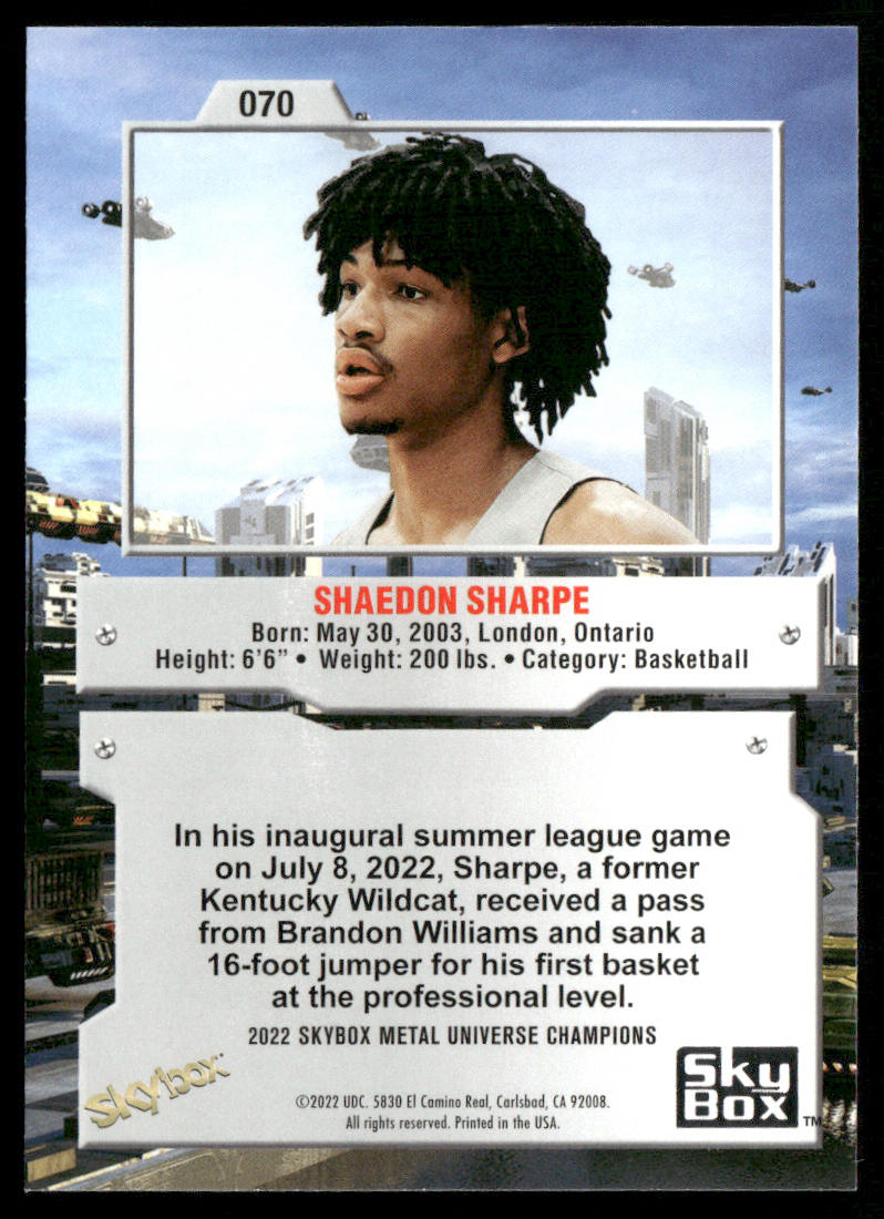 Shaedon Sharpe 2022 SkyBox Metal Universe Champions #070