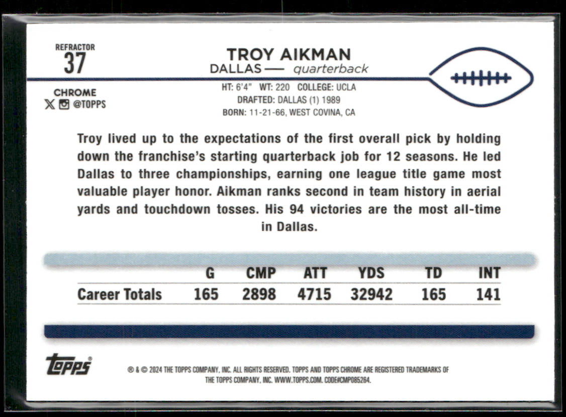 2024 Topps Chrome #37 Troy Aikman Refractor