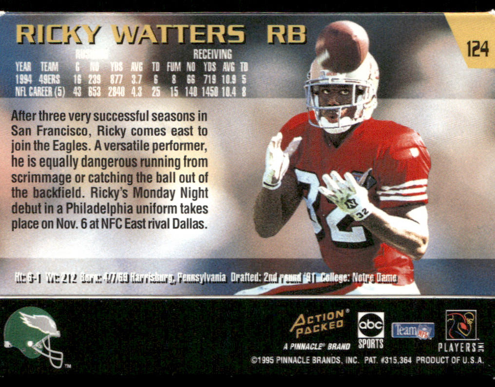 Ricky Watters 1995 Action Packed Monday Night Football #124 Philadelphia Eagles