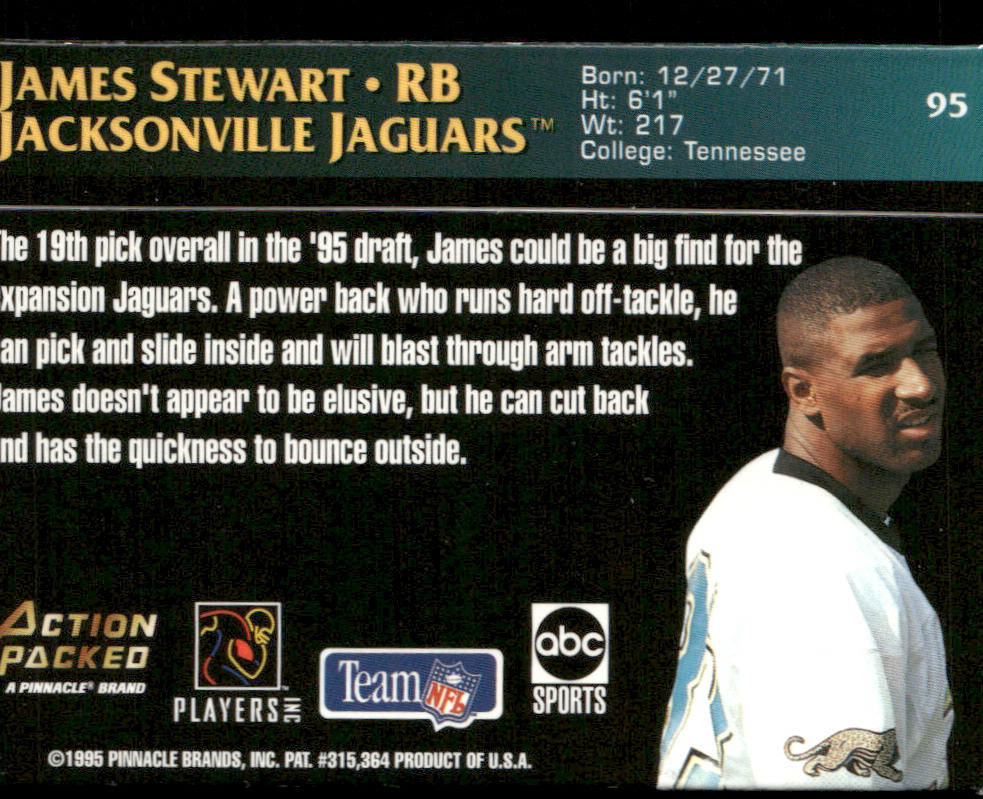 James Stewart 1995 Action Packed Monday Night Football #95 RC