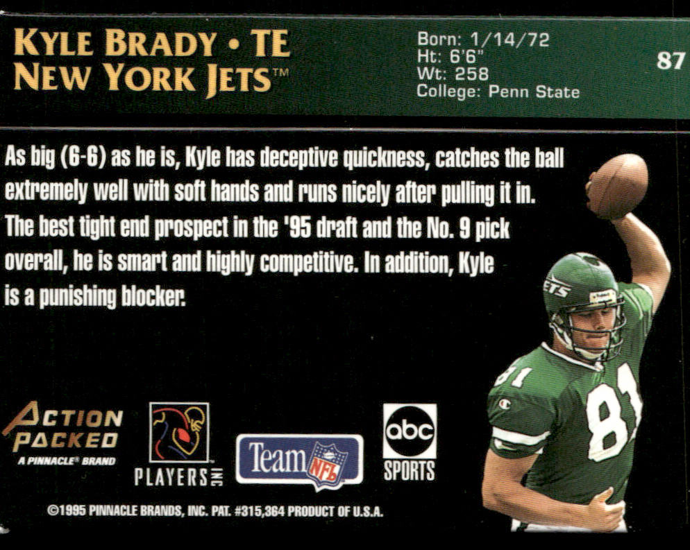 Kyle Brady 1995 Action Packed Monday Night Football #87 RC New York Jets