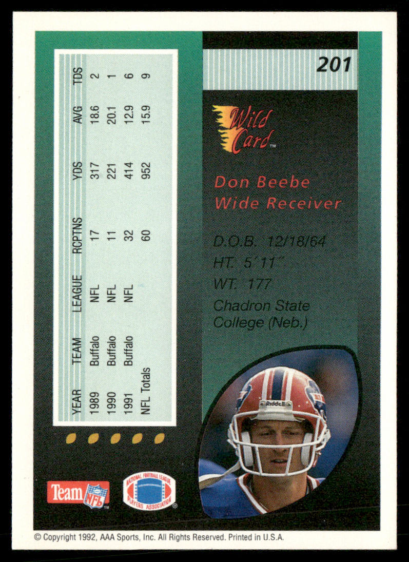 Don Beebe 1992 Wild Card #201 Buffalo Bills