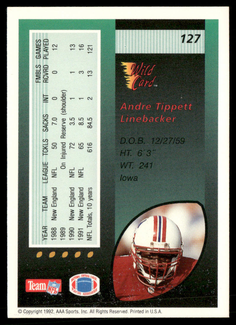 Andre Tippett 1992 Wild Card #127 New England Patriots