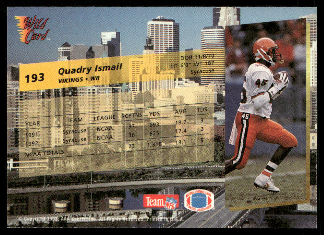Qadry Ismail 1993 Wild Card #193 RC Minnesota Vikings