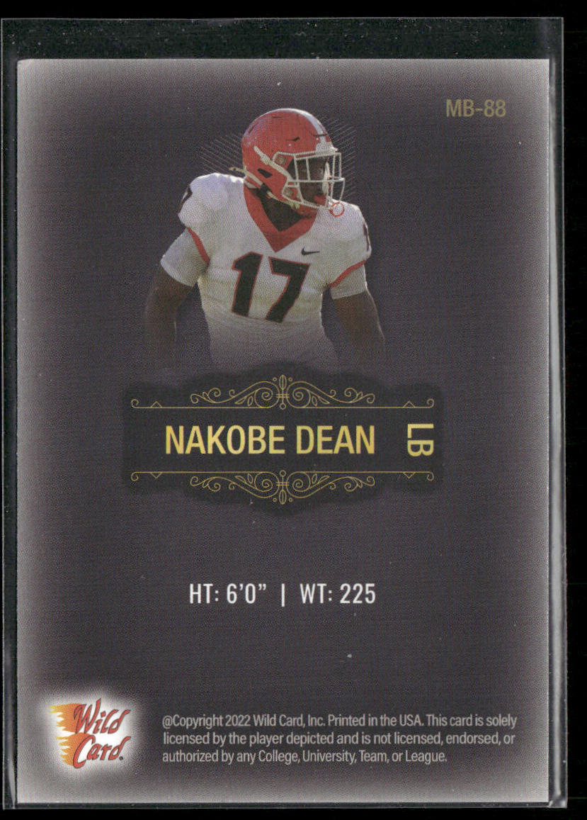 Nakobe Dean 2022 Wild Card Matte Black #MB-88 Georgia Bulldogs