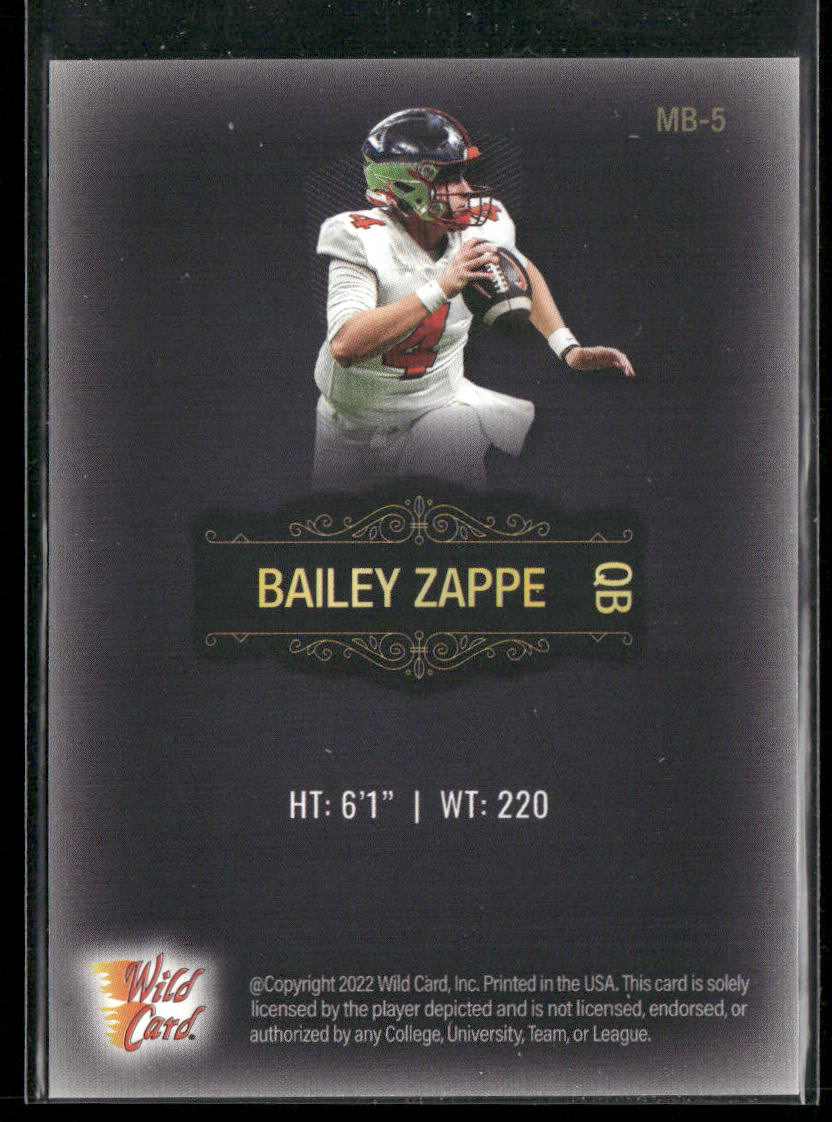 Bailey Zappe 2022 Wild Card Matte Black #MB-5 Western Kentucky Hilltoppers