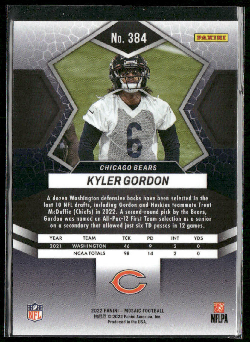Kyler Gordon 2022 Panini Mosaic #384 RC Chicago Bears