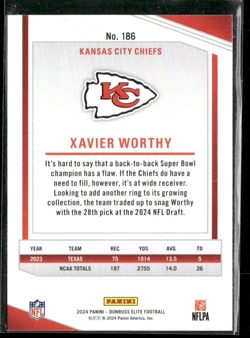 Xavier Worthy 2024 Donruss Elite Green Disco #186 RC Kansas City Chiefs