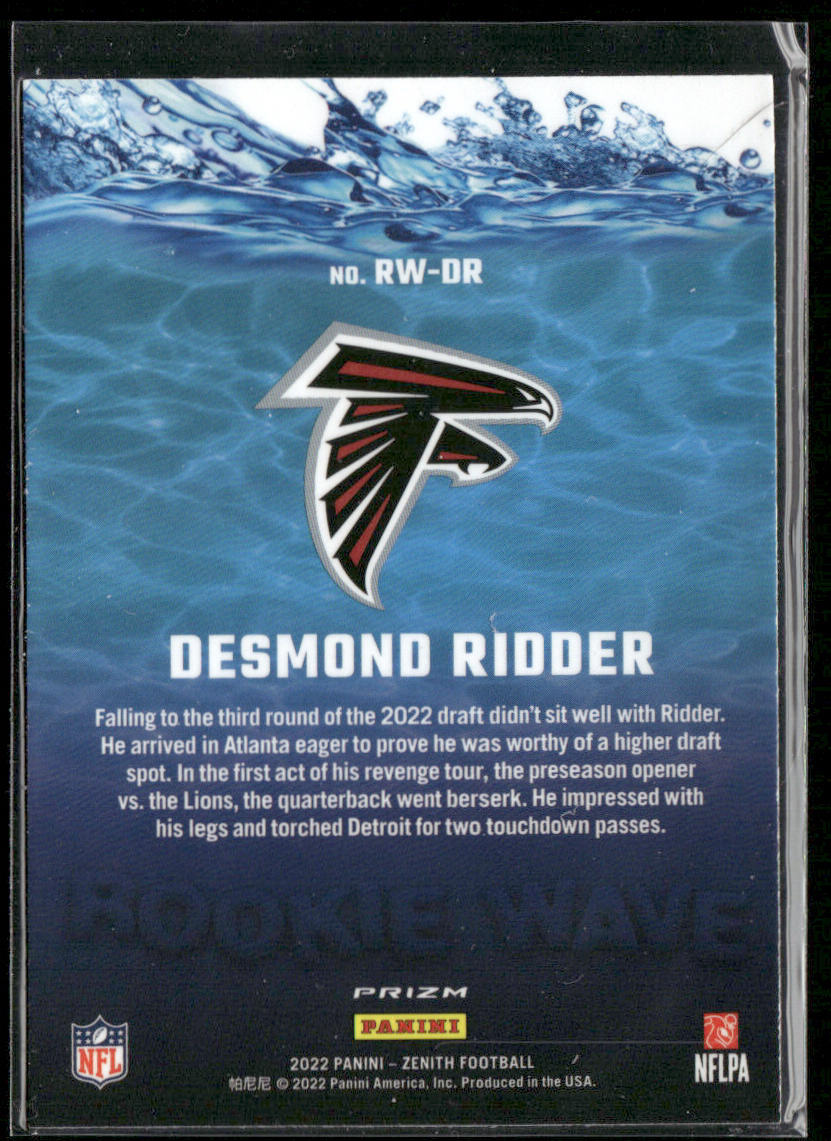 Desmond Ridder 2022 Zenith Rookie Wave Silver #RW-DR Atlanta Falcons