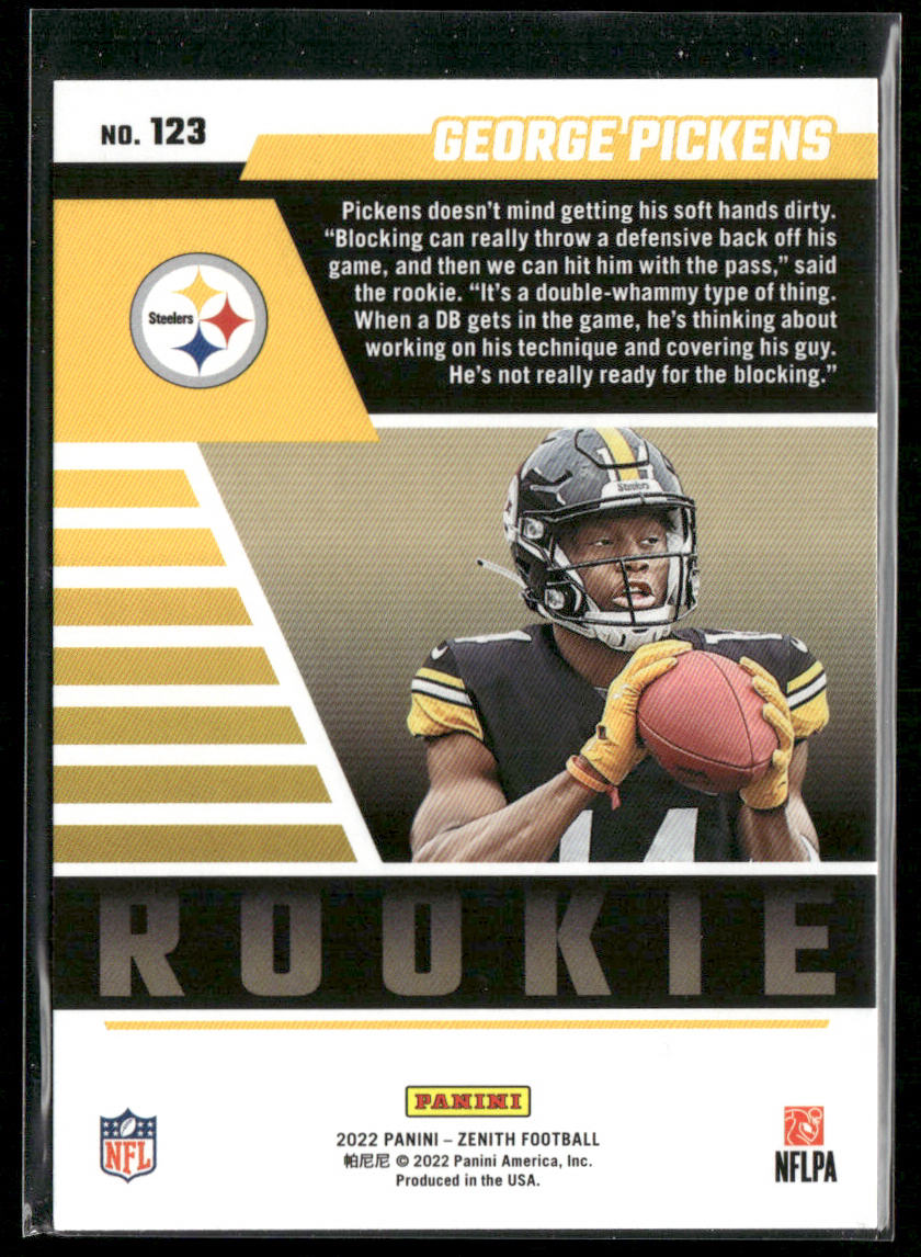 George Pickens 2022 Zenith Retail #123 RC Pittsburgh Steelers